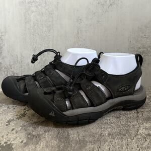 KEEN Mens Size 7 Newport Leather Hiking Sandals Water Shoe Black/Steel Grey